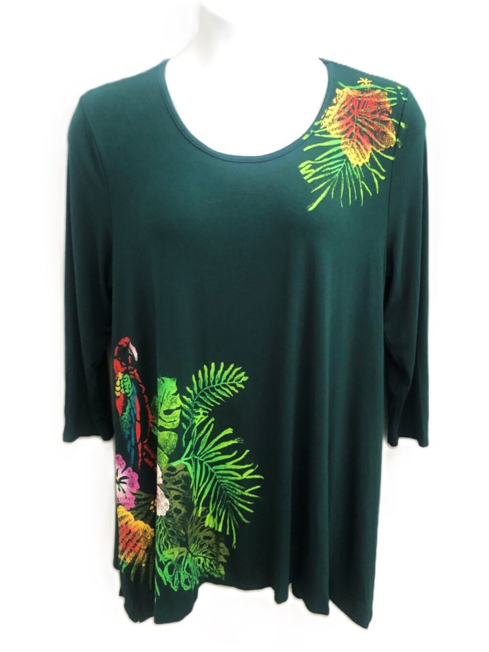 Raffi Exotic Bird Floral Print Tunic Wearable Art Jersey Stretch Size Large
